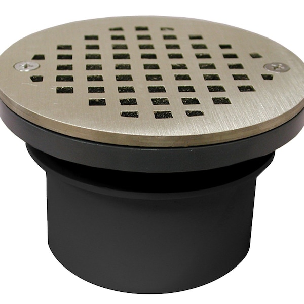 3in. PVC Inside Pipe Fit Drain Base with 2in. Plastic Spud and 4in. Nickel Bronze Strainer